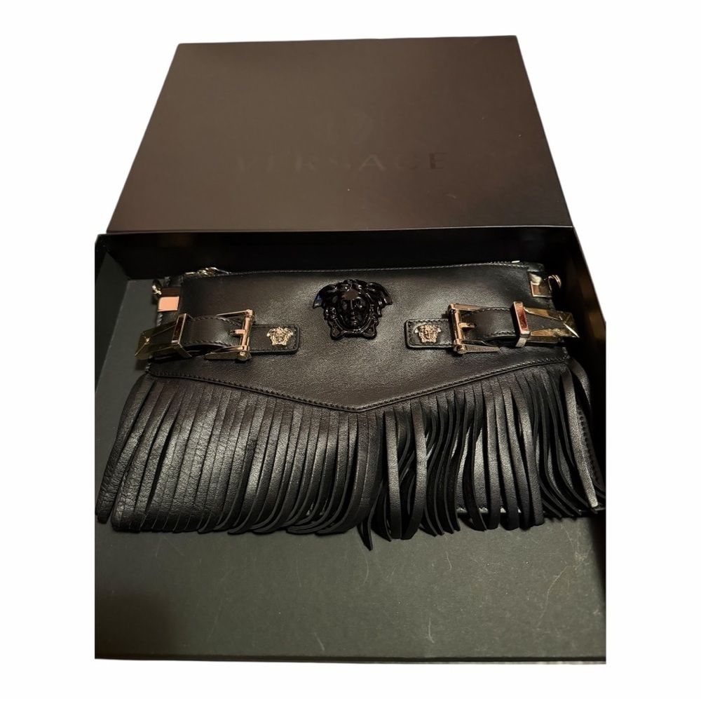Versace Black Leather Fringe Bag